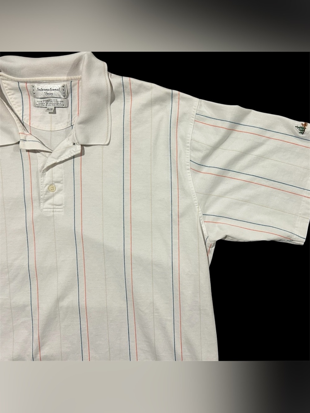 Vintage Golf Polo Izod: International Tour White Blue & Orange Stripes Cotton XL